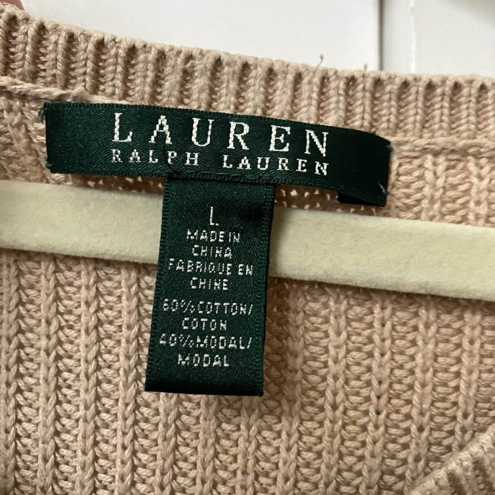 Lauren Ralph Lauren Colorblock Shaker Knit Tunic Sweater Tan Brown Large - Picture 2 of 7